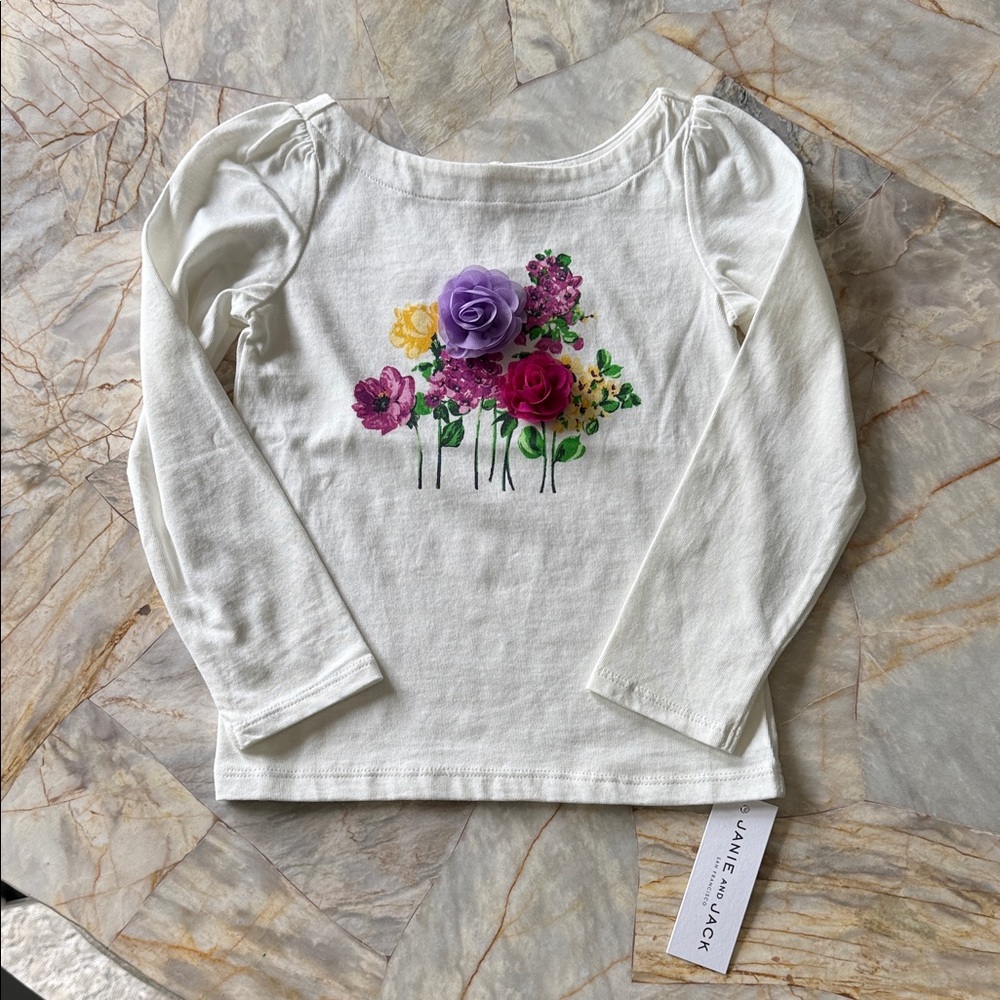 NWT Janie and Jack Long-Sleeve Floral Applique Tee